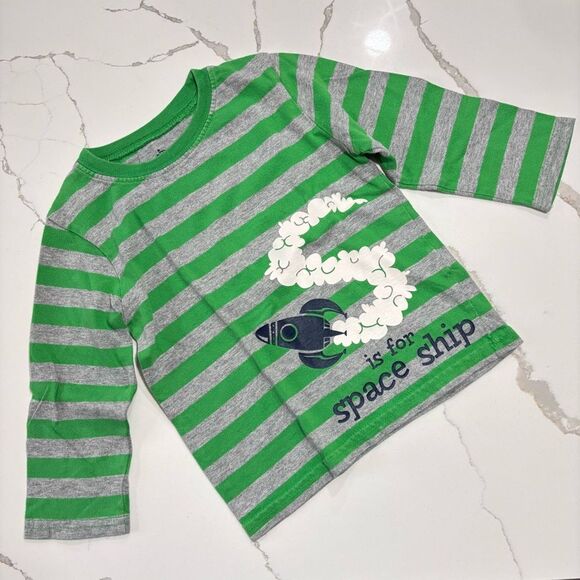 CIRCO | Boys Striped Long-Sleeve Green Grey Space T SHIRT Toddler 3T - Picture 1 of 11